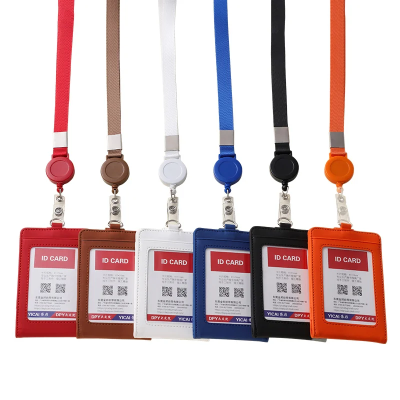 

1pc PU Leather Work Card Holder with Retractable Badge Reel Lanyard Employee's Card Business ID Card Sleeve Cover Case Wallet