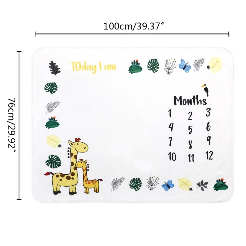 

Baby Monthly Record Growth Milestone Blanket Newborn Photography Props Creative Cartoon Animal Background Cloth Infant K3NE