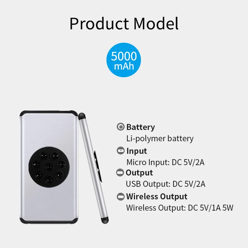 

Power Bank Suction Cup Portable Wireless Charger 5000mAh Mobile Power Supply For iPhone 12 Pro Mini Max Huawei Wireless Charger