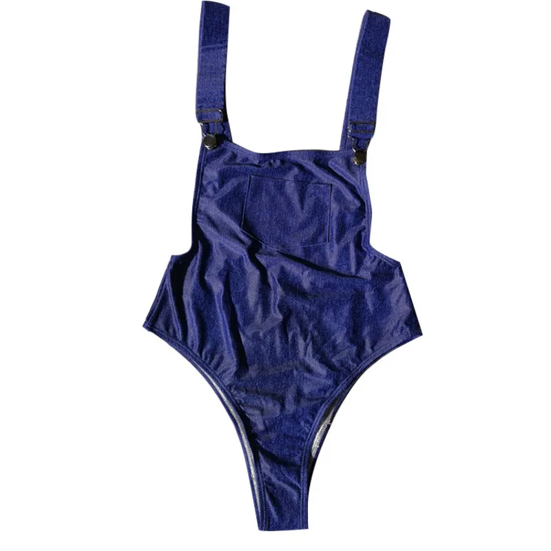 

2020 new denim vertical bar sexy one piece open back Swimsuit Bikini Beach strap swimsuit