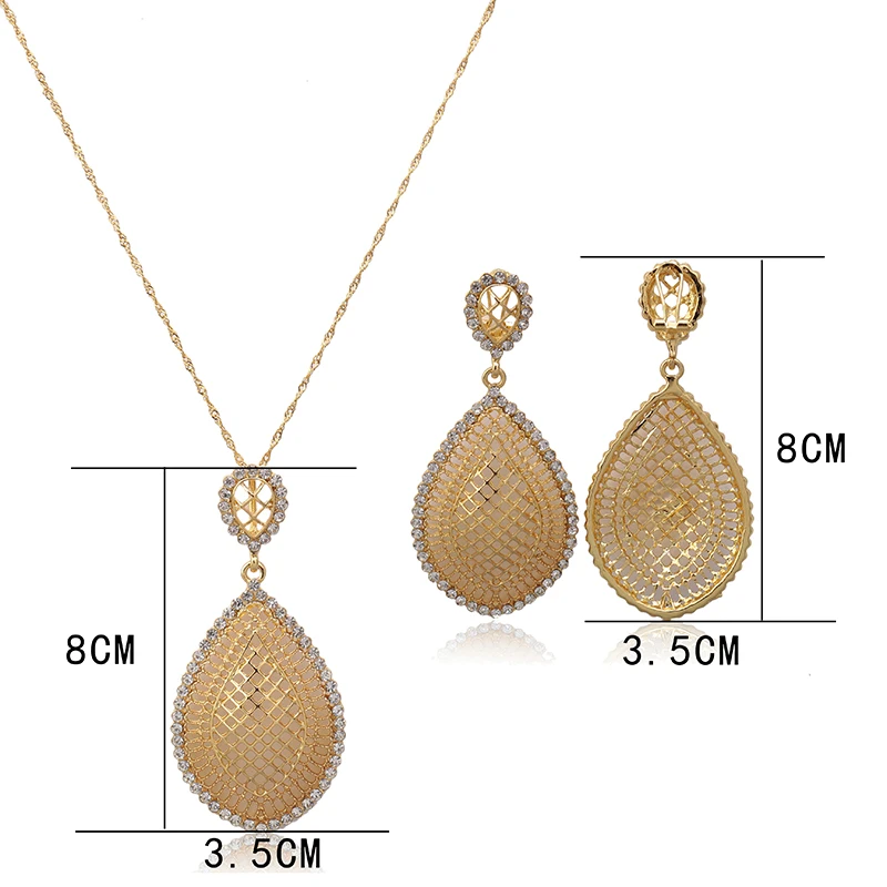 

Sexy Dubai Gold Color Copper Jewelry Set for Women Drop Hanging Earrings Pendant Necklace for Women Wedding Party Gift Jewelry