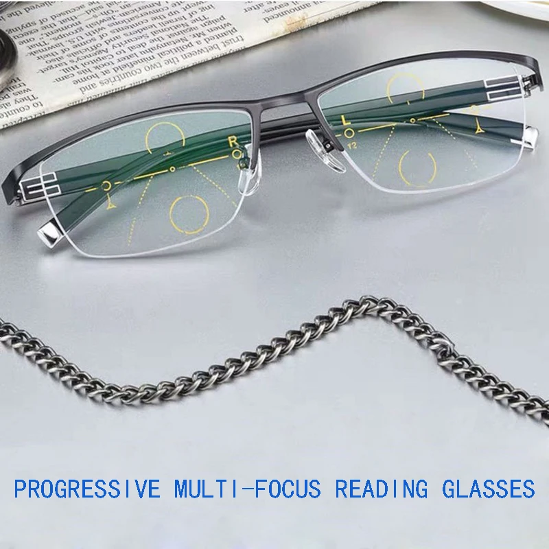 MGHBHS High grade alloy anti-blue light reading glasses progressive multi-focus for both men and women