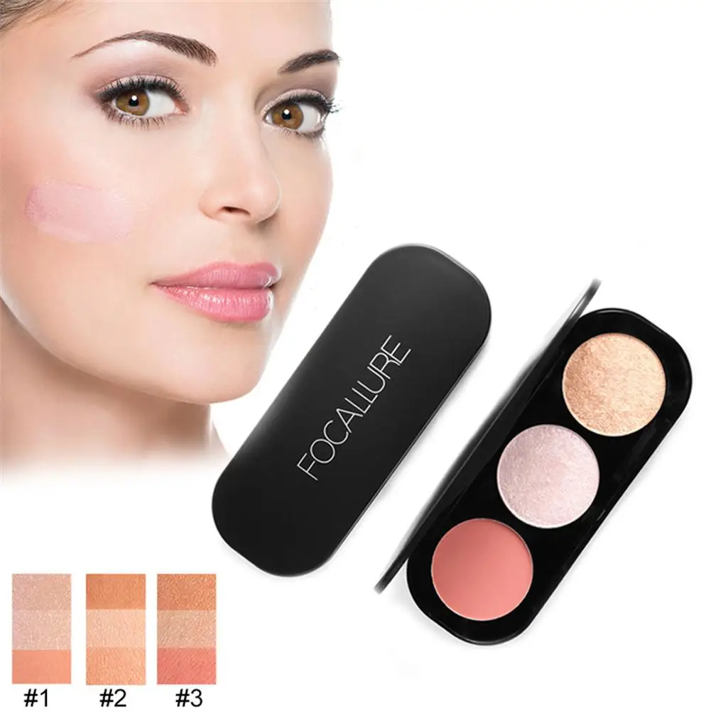 

3-color High Quality Professional Makeup Blusher Highlighter Powder Eyeshadow Shimmer Palette Brighten Complexion Contour Face