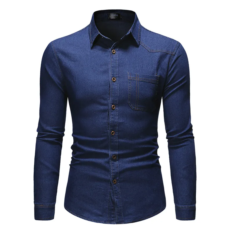 Luxury Brand Men Denim Shirt Fashion Casual Cotton Shirts Mens Blue Black Man Top Camisa