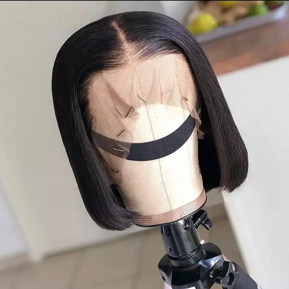 Парик из человеческих волос бразильские прямые короткие волосы натуральный цвет