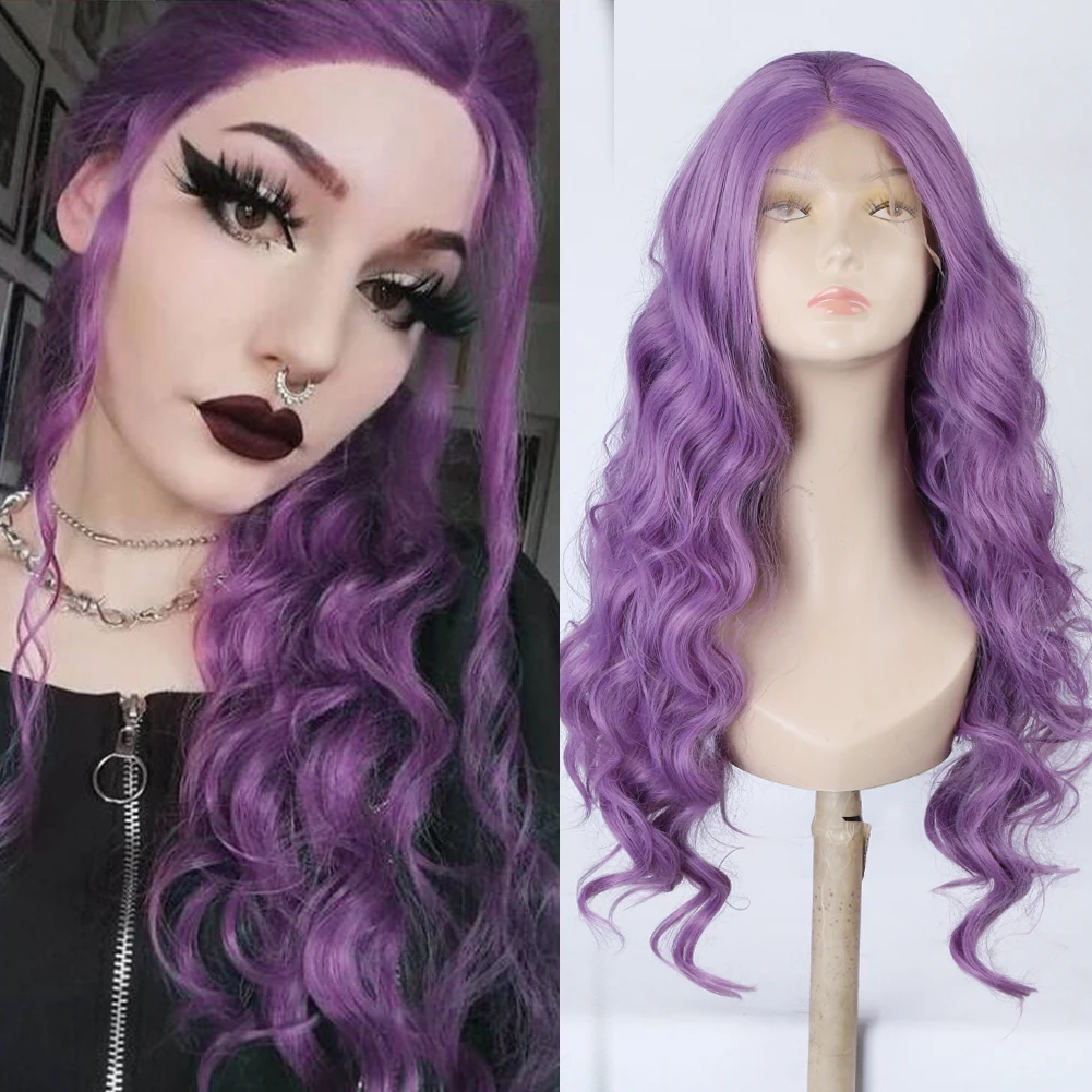 

RONGDUOYI Purple Lace Wigs for Women Long Hair Syynthetic Lace Front Wig Body Wave Party Wigs High Temperature Fiber Cosplay