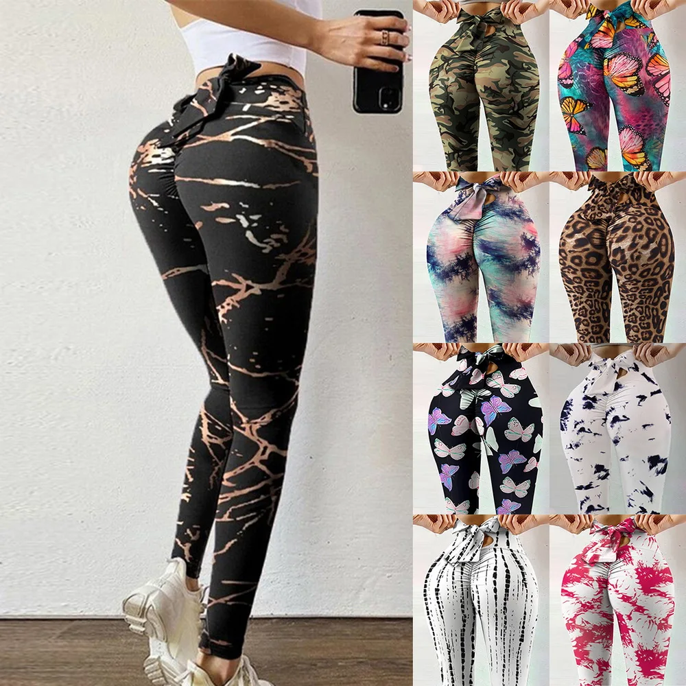 

Bowknot Leggins Mujer High Waist Ladies Pure Color Hip Lifting Elastic Fitness Running Pants Pure Color Femme Sexy Trousers