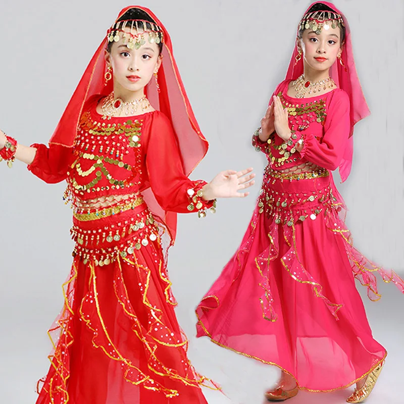 

5pc/set Girl Belly Dance Costumes for Kids Dance Costumes Children Performance Kid Indian Stage Sequins Belly Dancing Suit