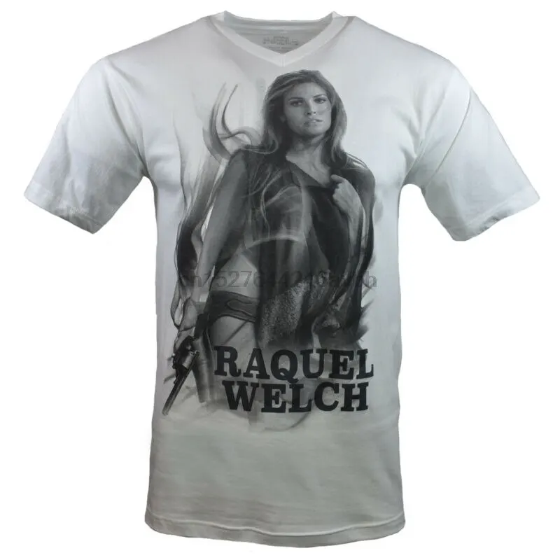 

Mens Raquel Welch Sexy Cow Girl Bandita Vintage Look V Neck T Shirt White