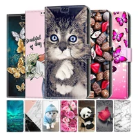 cat butterfly painted card slot wallet flip case for huawei p50 pro p30 p20 p10 p9 p8 lite 2017 mate 10 lite book cover etui