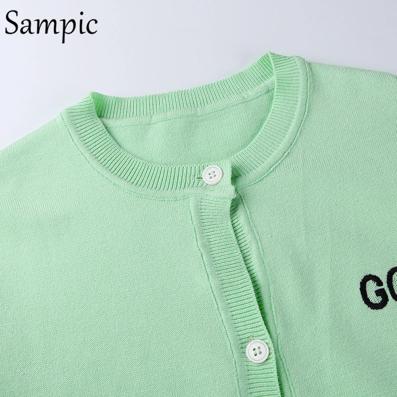 

Sampic Cardigans Women 2021 Autumn 2021 Winter Kintted Fashion Y2K Letter Print Long Sleeve Casual Crop Sweater Loose Jumper Top