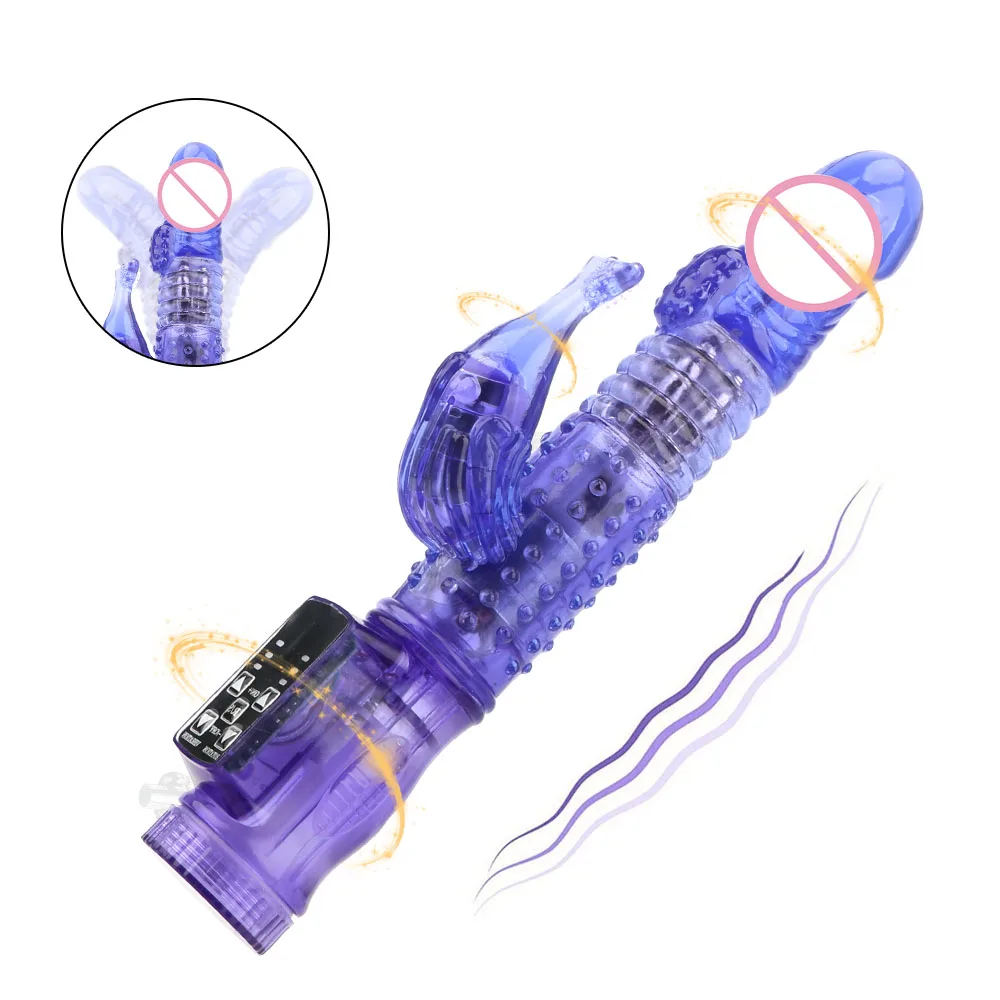 360 градусов вращение Бусины Двойной вибратор мастурбатор G Spot Rabbit Vibrator Стимуляция