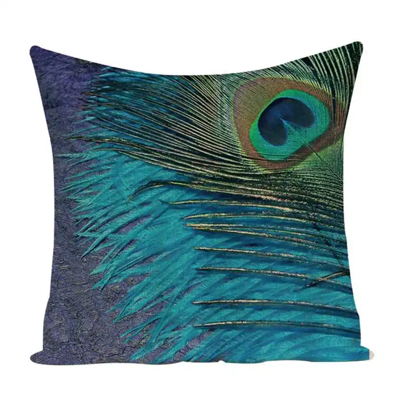 

Feather Pattern Linen Cushion Cover 45X45cm Peacock Feather Pillow Case Home Decorative Pillows Cover for Sofa