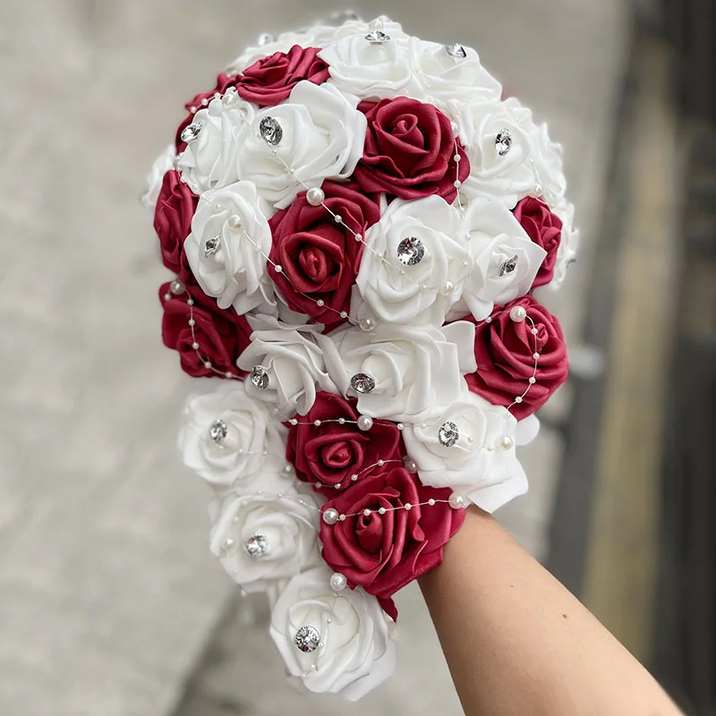 Длинные водопад Новый Букеты свадебные туфли невесты жемчужные стразы в форме