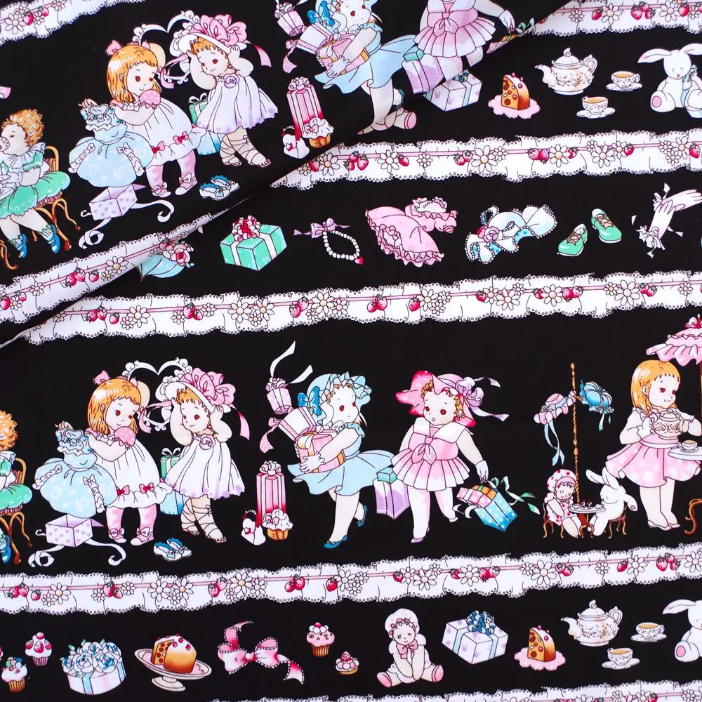 Хлопчатобумажная Поплиновая ткань для девочек обуви сумки и цветов на черном