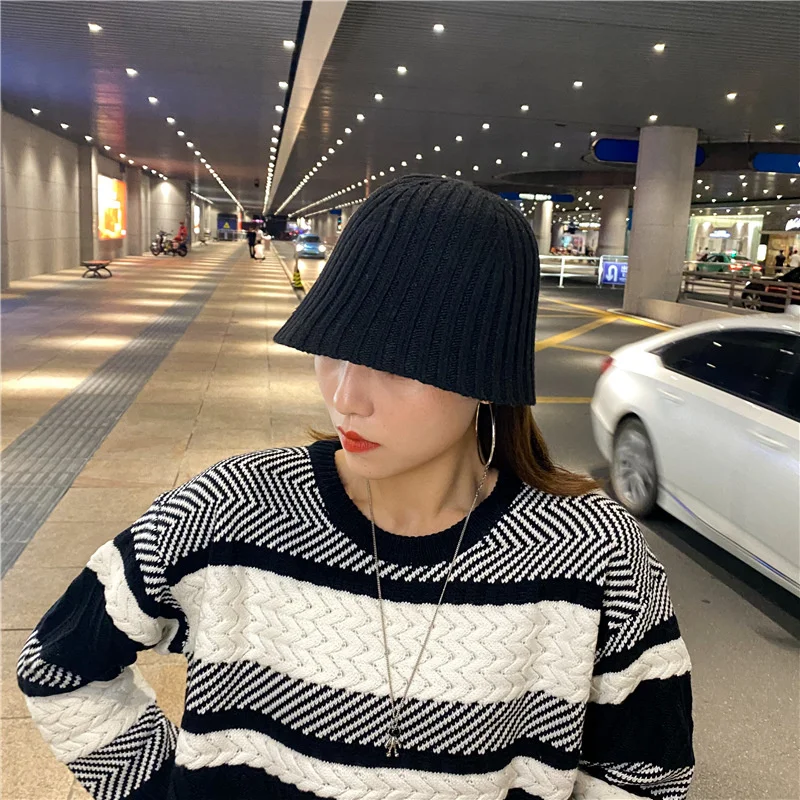 

Autumn And Winter Korean Version Of Wild Basin Hat Warm Woolen Pure Color Fisherman Hat Knitted Bucket Hat