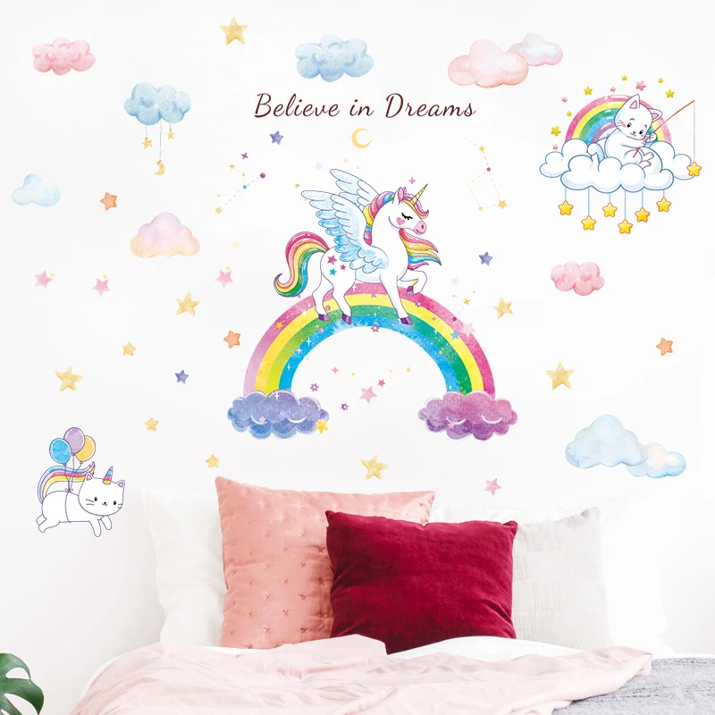 

Rainbow Unicorn Wall Sticker Cartoons Animal 3D Art Decal Sticker Child Room Nursery Wall Decoration Home Decor Removable