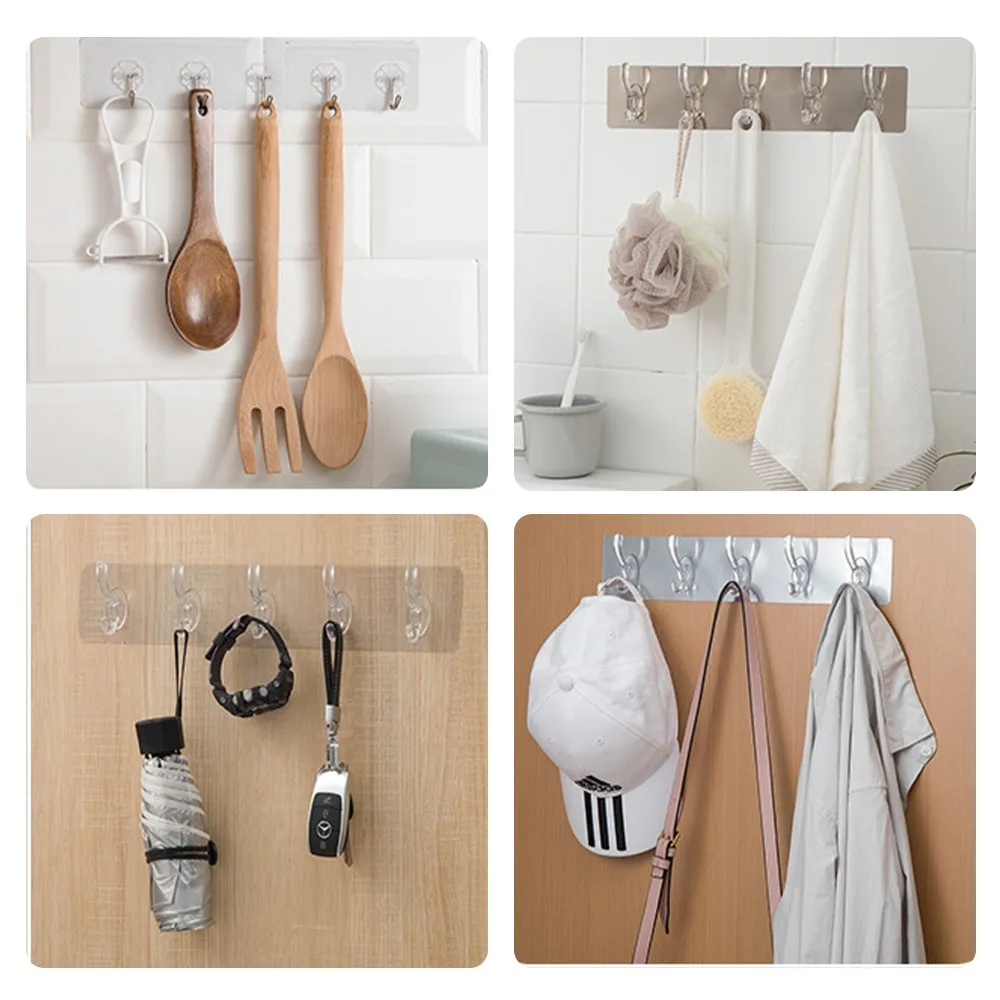 

Transparent Wall Hooks Kitchen Bathroom 3/5/6 Row Hooks Hat Clothes Coat Hanger Towel Holder Seamless Door Hook Storage Racks