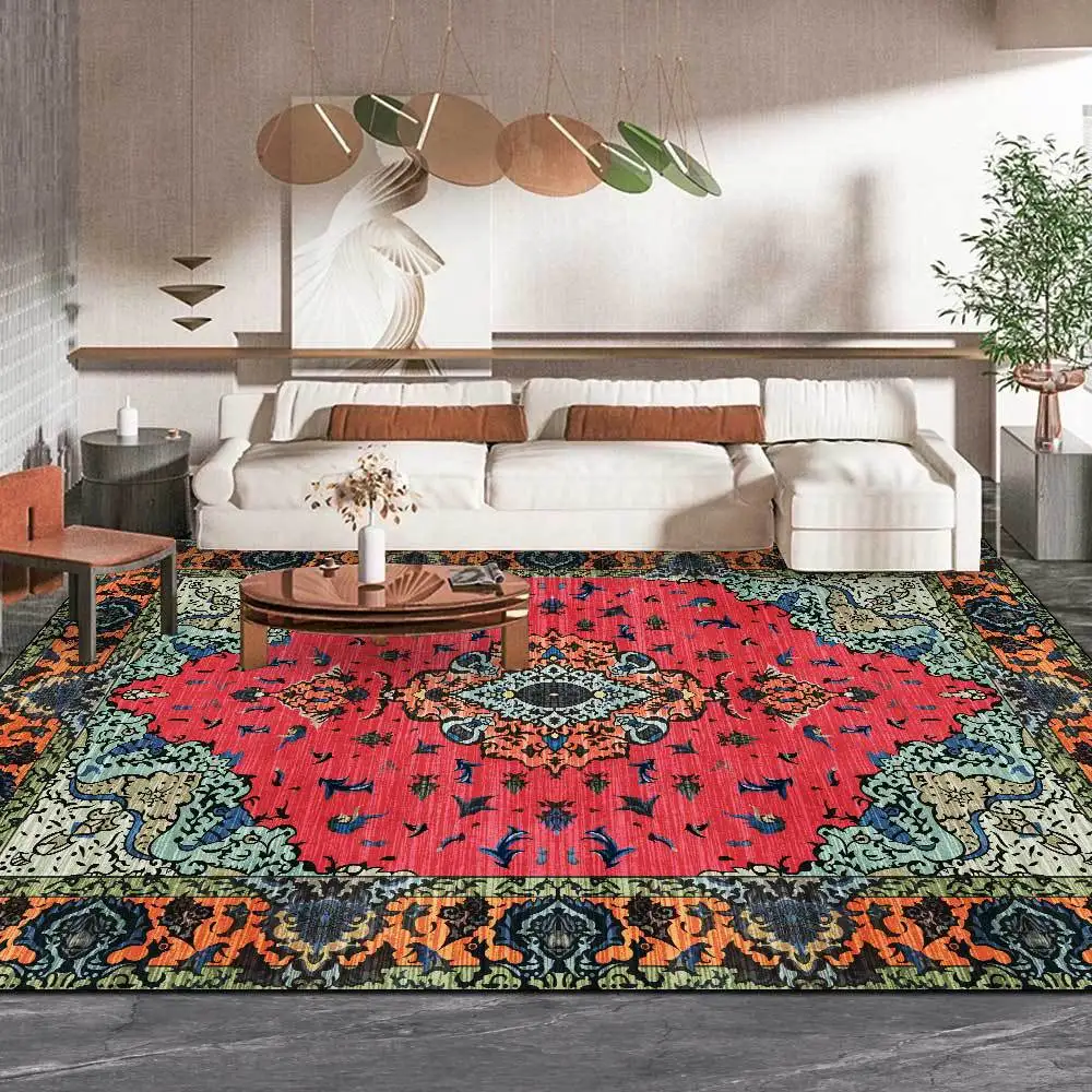 

Этнический красный ковер с геометрическим цветочным принтом, ретро персидский стиль, ковер для гостиной и спальни, прикроватная ванна, нескользящий напольный коврик