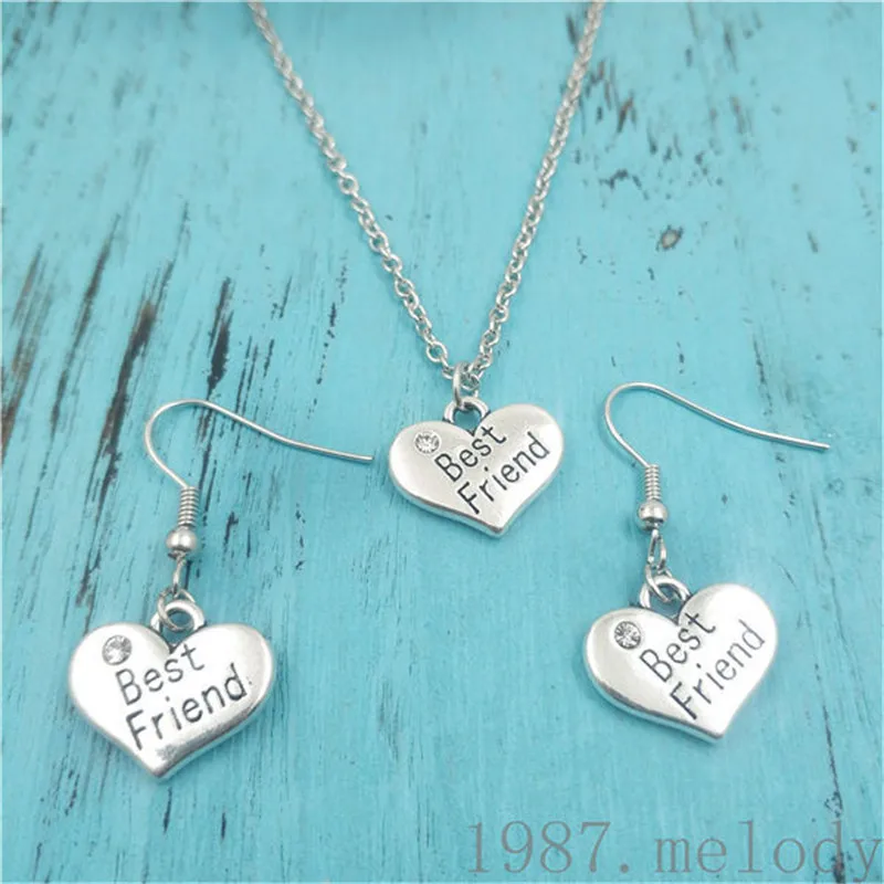 

Heart Best Friend Earring Necklace Sets Jewelry Set Antique,Beauty Vintage Fashion Women Christmas Birthday Girl Gifts