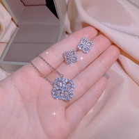 exquisite s925 necklace earrings four leaf clover design zircon earrings female bridal jewelry set gift ladies earrings