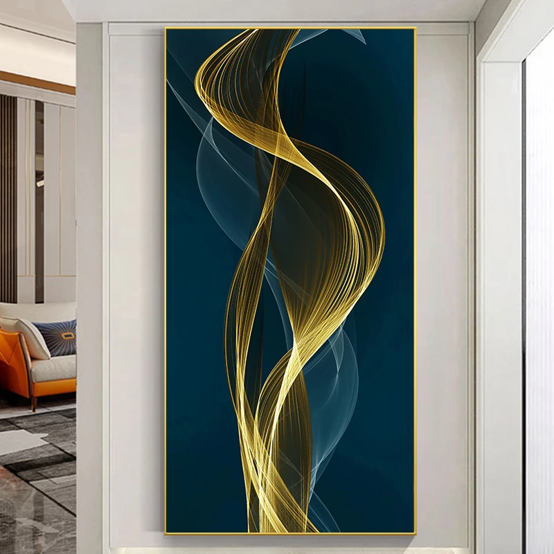 

Nordic Abstract Luxury Golden Ribbon Canvas Painting Modern Poster and Prints Wall Art Pictures for Living Room Home Decoration