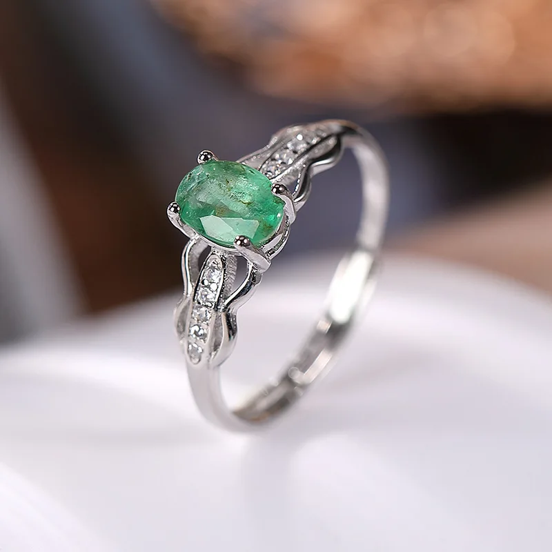 

Trendy 925 Sterling Silver Oval Natural Emerald Engagement Ring for Women Fine S925 Jewelry Emerald Gem Finger Ring Party Gift