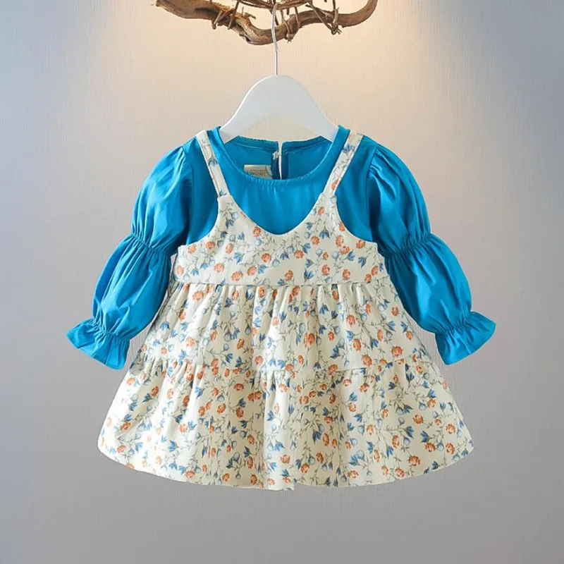 

Baby Girl Dress Spring Autumn Cute Floral Fake Two Pieces Infant Dress Toddler Girls Clothing 1 Year Birthday Party Dresses y46