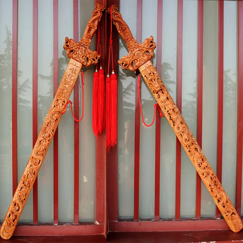 Искусственная кожа и благоприятный удачу персиковый деревянный меч твердый 100 см