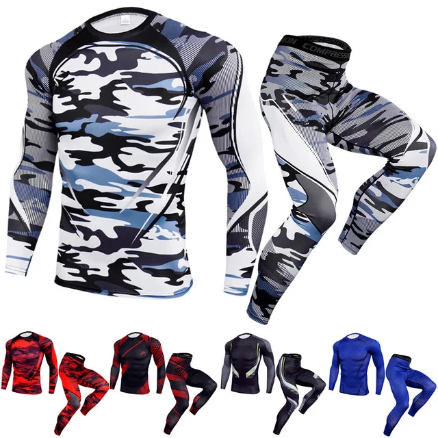 

Men MMA Compression set MMA Clothing Rashguard T-shirt Sports Tights T-shirts Work out leggings Bodybulding Punisher Running Set