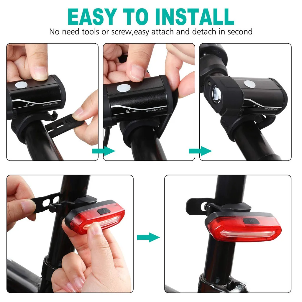 

USB Rechargeable Waterproof Bicycle Light Set Cycling Front Light+Rear Light