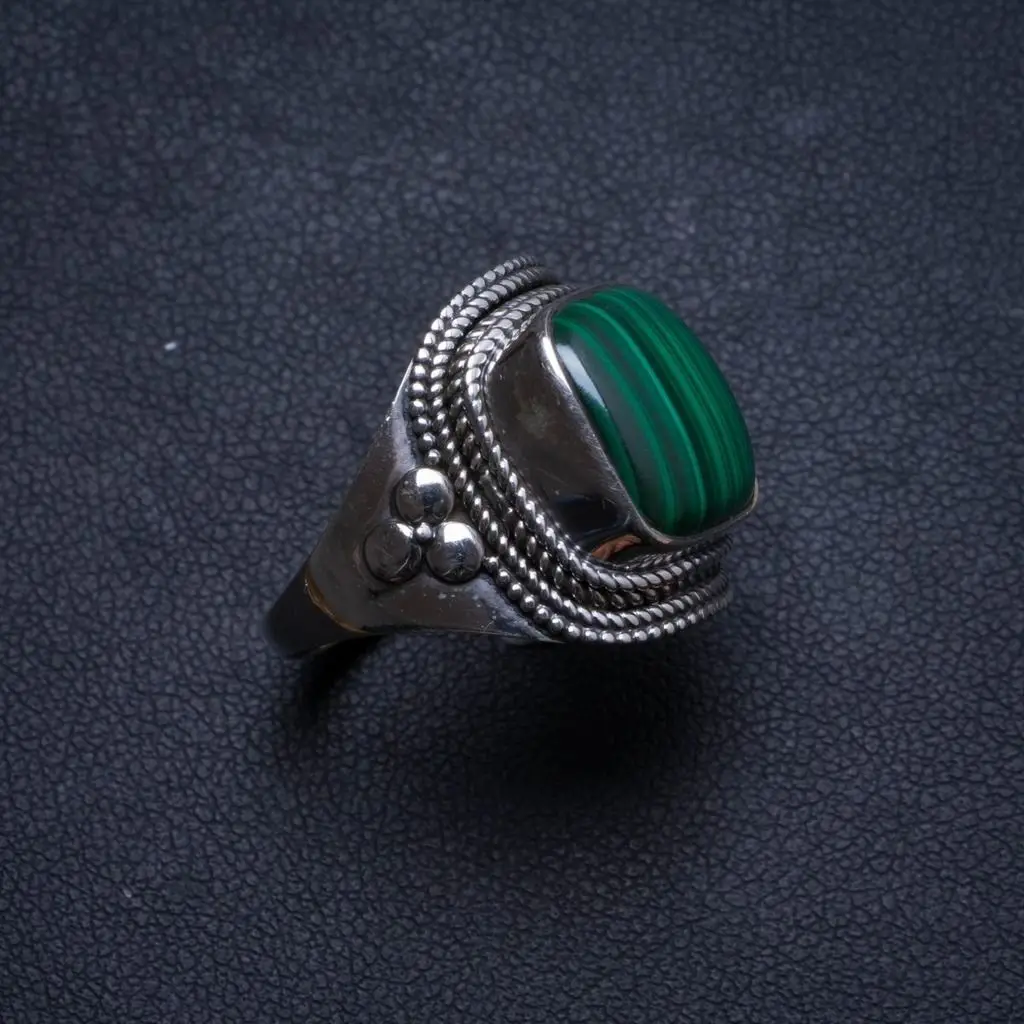 Натуральное малахитовое уникальное 925 пробы Серебряное кольцо ручной работы