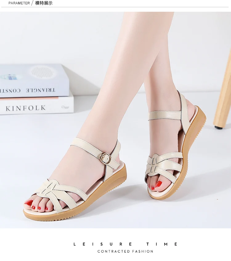 

New Explosion Models Summer Women's Sandals Leather Open-toe Low-bottom Versatile Soft Outdoor Soft Bottom Non-slip Sandals