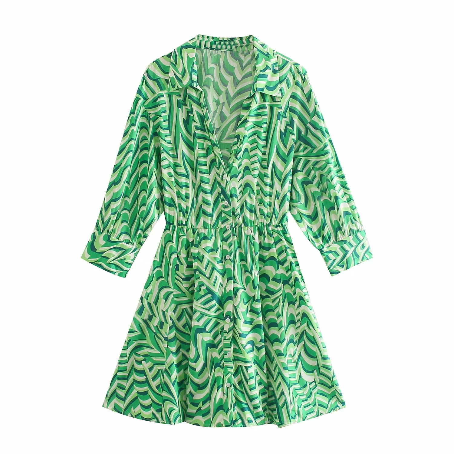 

2021 Summer autumn new women's Bohemian style printed V-neck single breasted long sleeve shirt women's casual dress