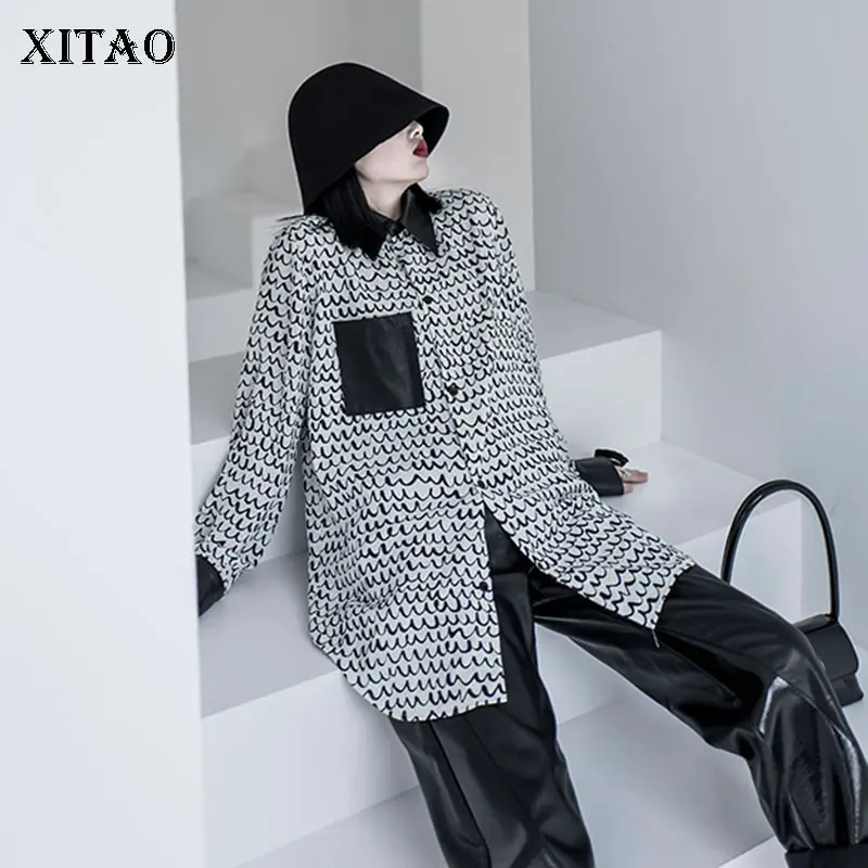 Женская полосатая блузка с принтом XITAO Повседневная рубашка карманом и длинным