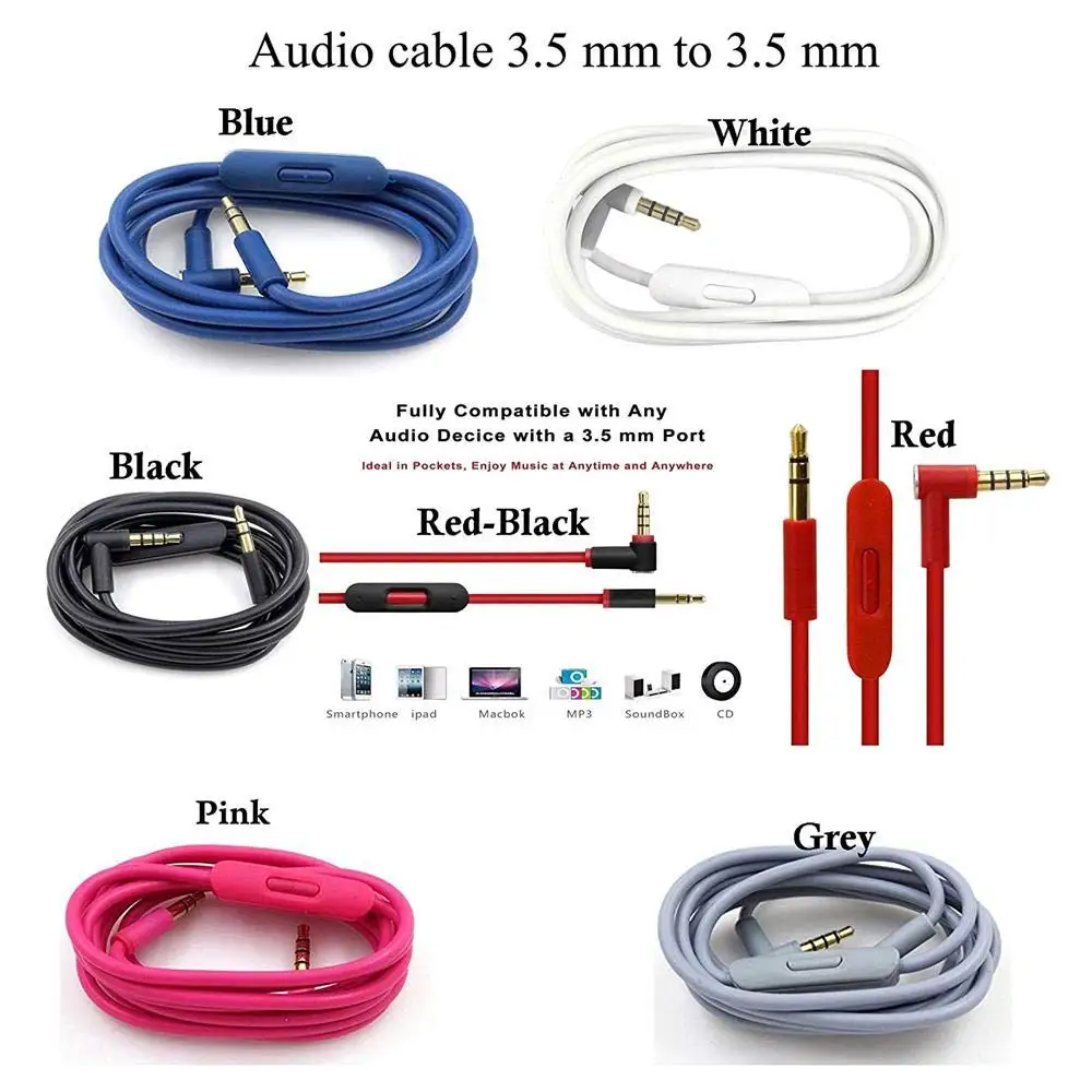 

Compatible with Beats Solo 3 2 HD Studio 3 2 Pro Mixr Headphones Replacement Aux Cord Extension Cable Wire with Mic