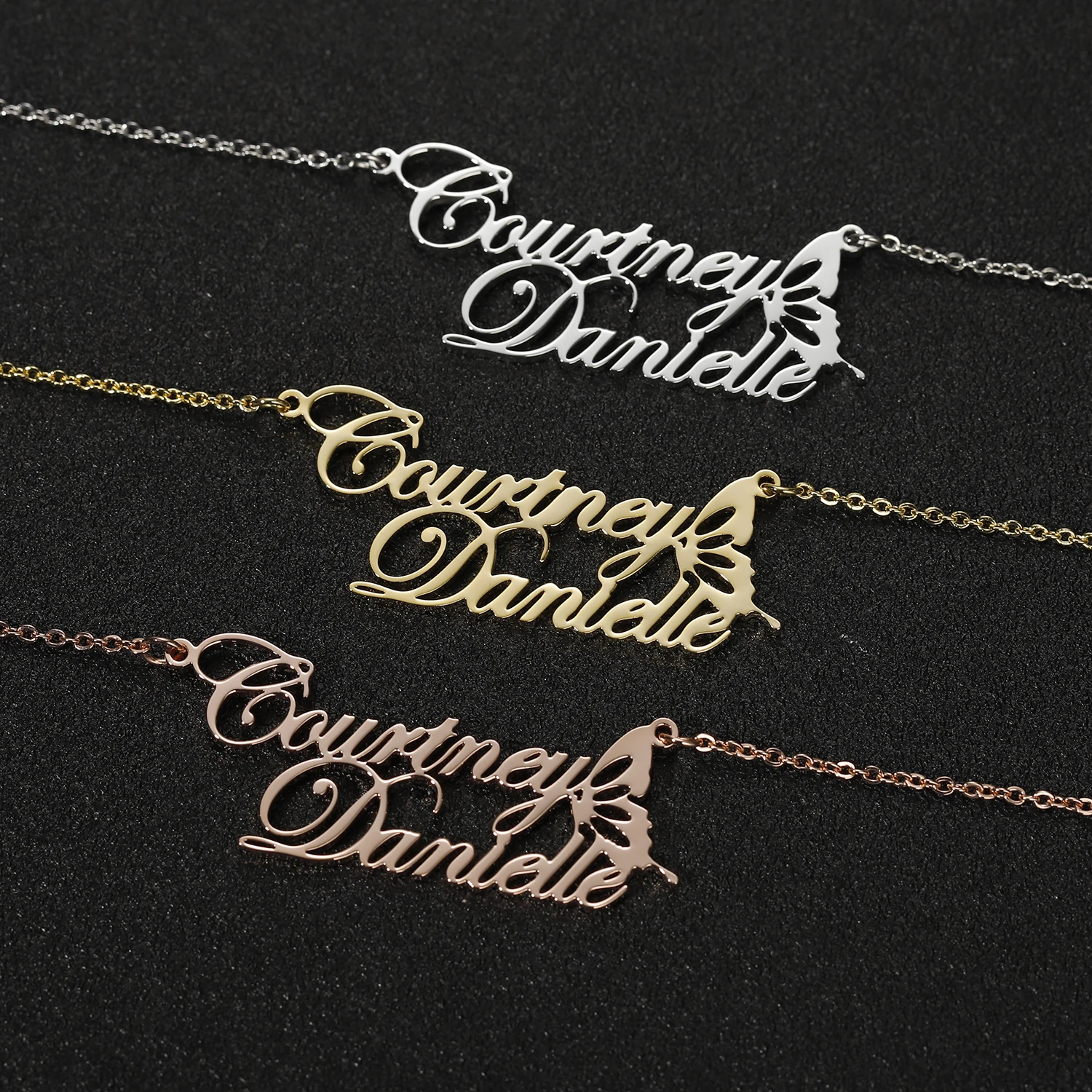 Ожерелье с именем бабочки на заказ и подвеска ожерелье именной табличкой из