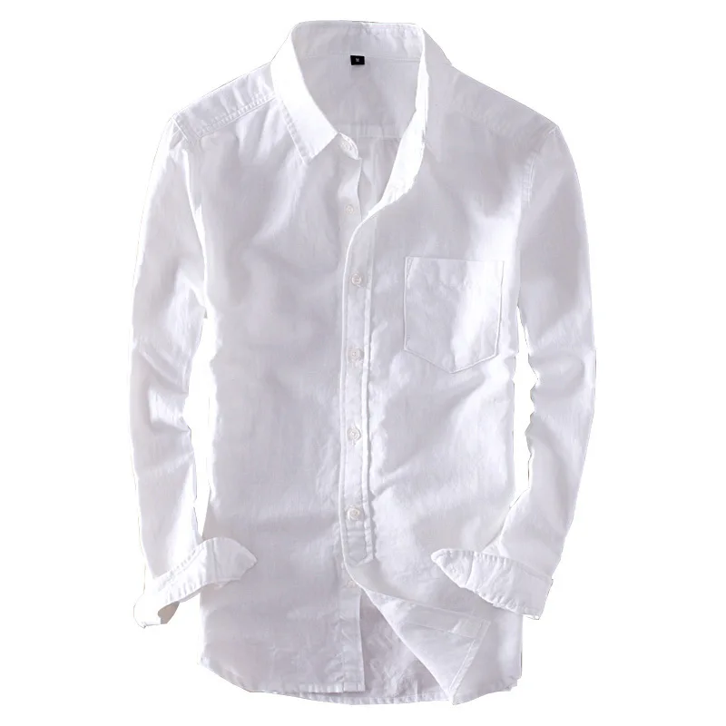 

Spring New White Thin Section Fresh Breathable Long-sleeved Linen Shirt Men's Beach Casual Sunscreen Cotton and Linen Shirt Men