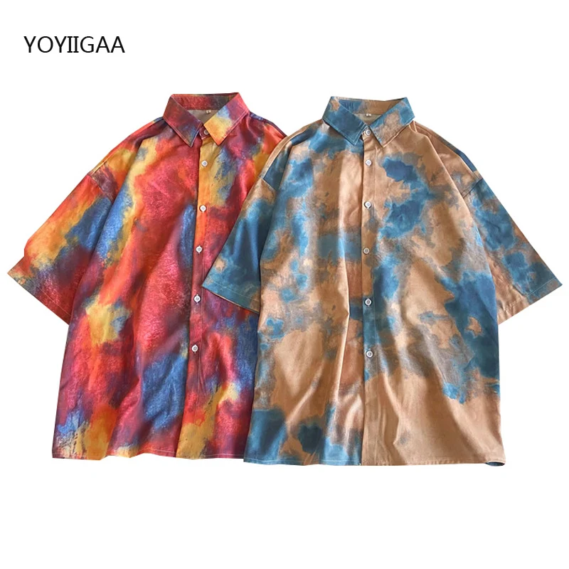 

New Fashion Women's Blouse Shirt Tie-dye Printed Female Shirts Summer Short Sleeve Women Shirt Casual Ladies Girls Blouse Shirts