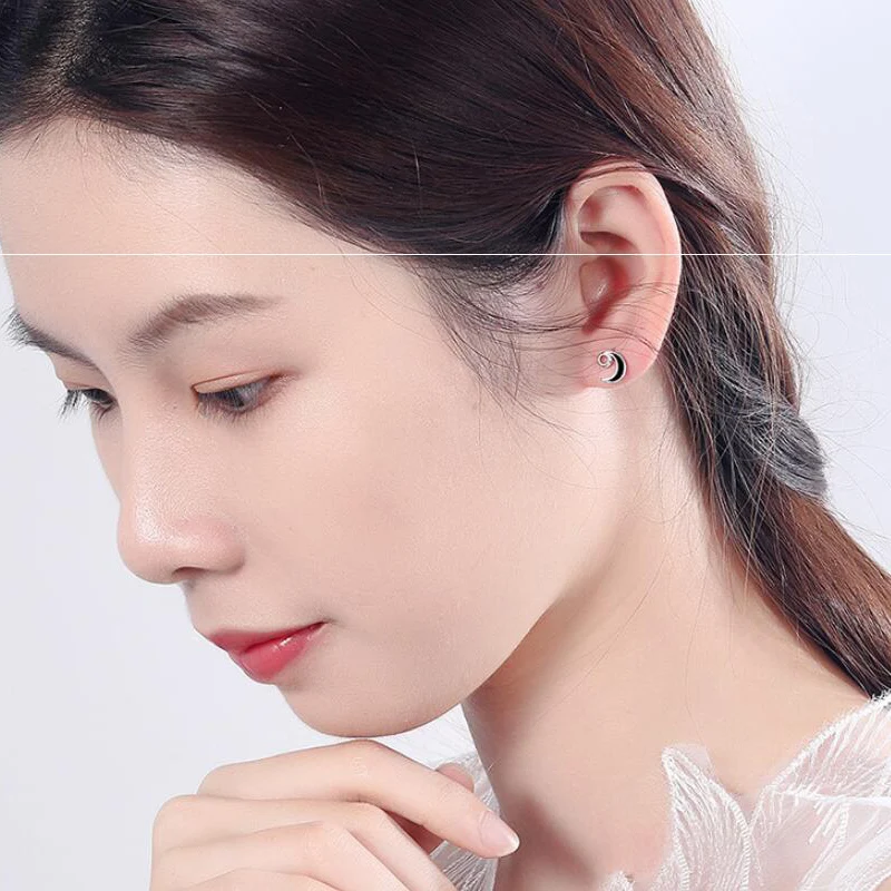 Женская серебряная подвеска в виде Луны и звезды|Серьги-гвоздики| |