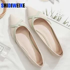 Женские балетки на плоской подошве размера плюс 41, 42; Сезон весна-лето-осень; Мягкие Повседневные Удобные женские лоферы с острым носком и зеленым ремешком; AC455