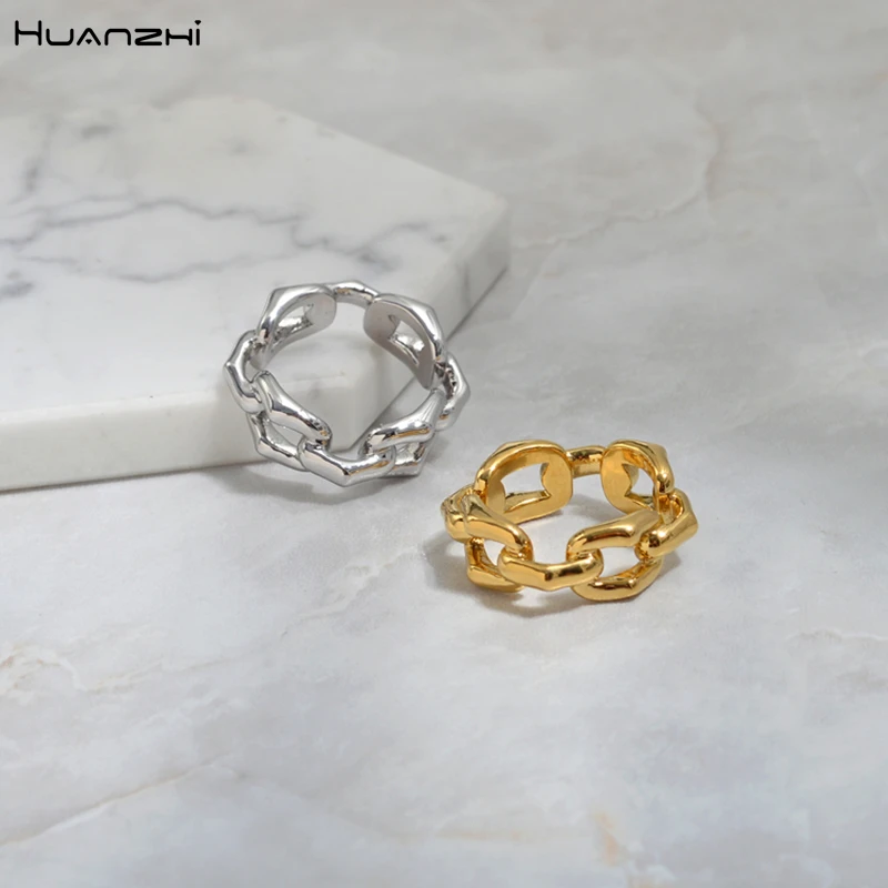 HUANZHI 2019 Новые позолоченные латунные геометрические кольца неправильной