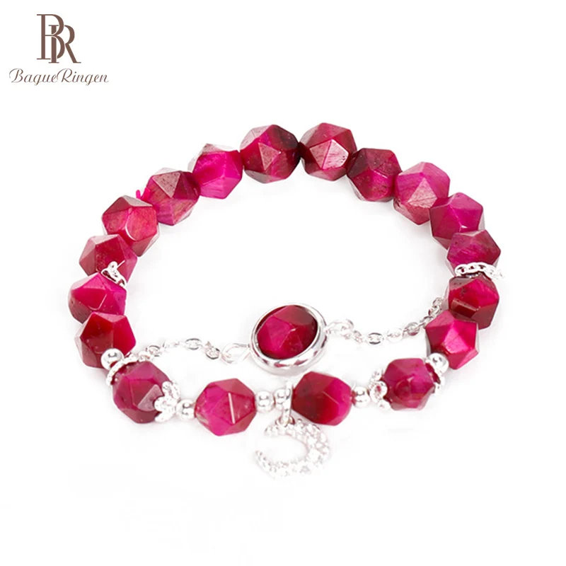Женский браслет с драгоценными камнями Bague Ringen из серебра 925 пробы розово красным