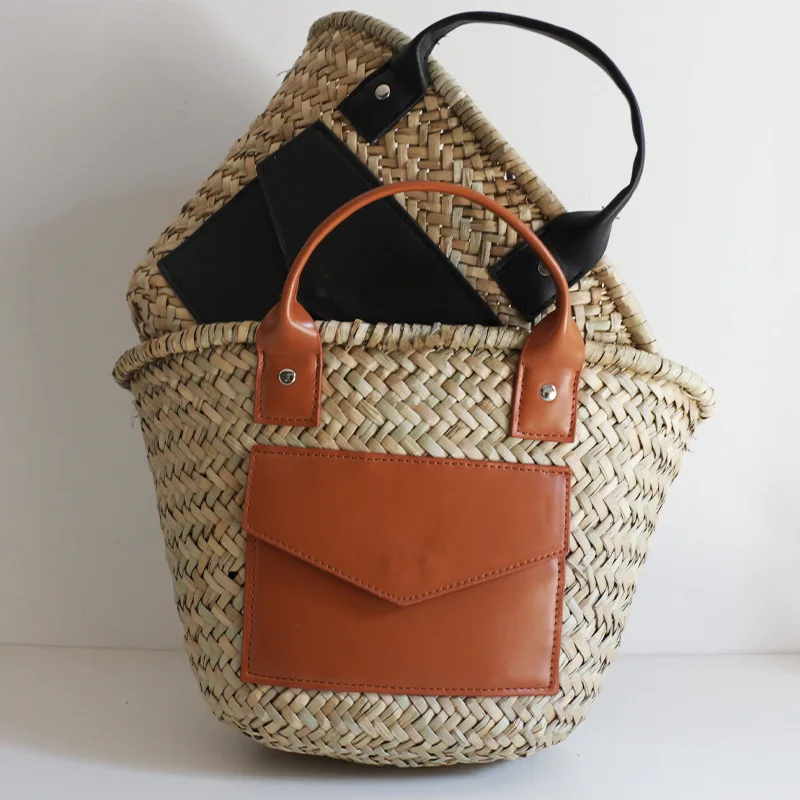 

2021 New Fashion Straw Bag Handbags Women Summer Rattan Bag Handmade Woven Beach Bohemia Knitted Big Shoulder bag Tote Bolso