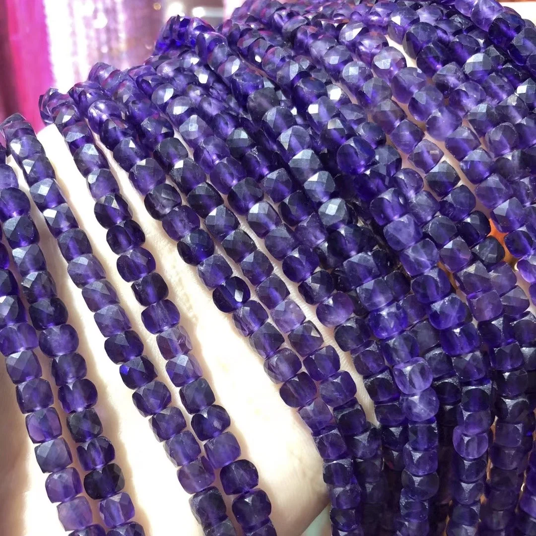 

Natural Stone Beads Faceted Amethysts Square Shape Loose Beads For Jewelry Making DIY Necklace Bracelet Accessories 4x4mm