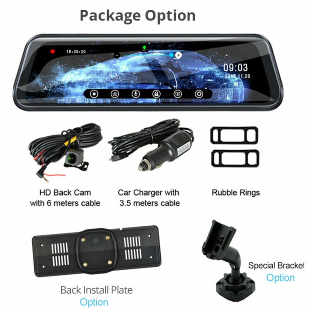 10 Inch HD 1080P Car DVR Dual Lens Camera Rearview Mirror Dash Cam Auto Recorder Rear View Camera