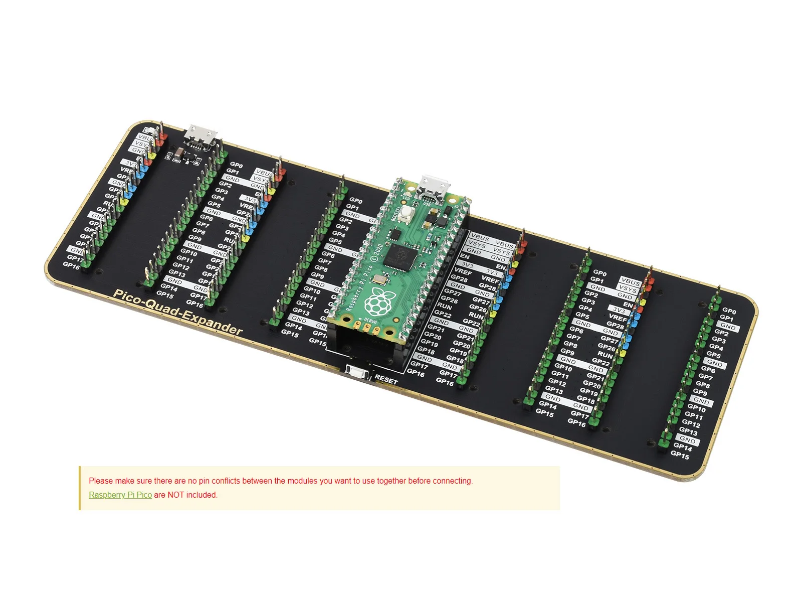 Расширитель Waveshare Quad GPIO для Raspberry Pi Pico четыре комплекта штекерных разъемов разъем