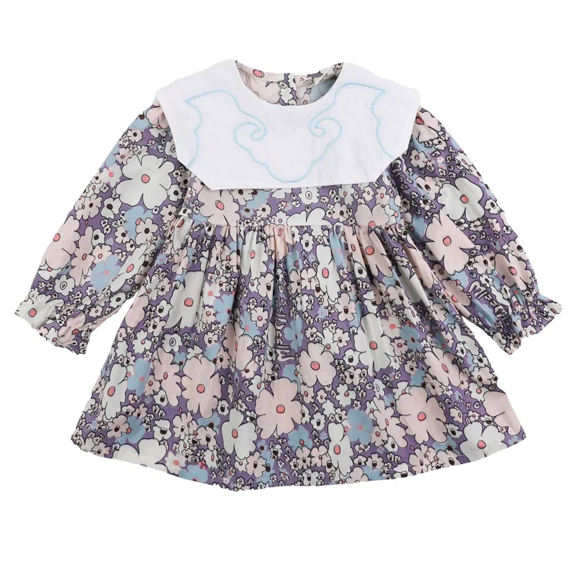 

2021 Summer Kids Dresses For Girls Long Sleeve Casual Print Floral Princess Dress Baby Girl Clothes Children Clothing Costume