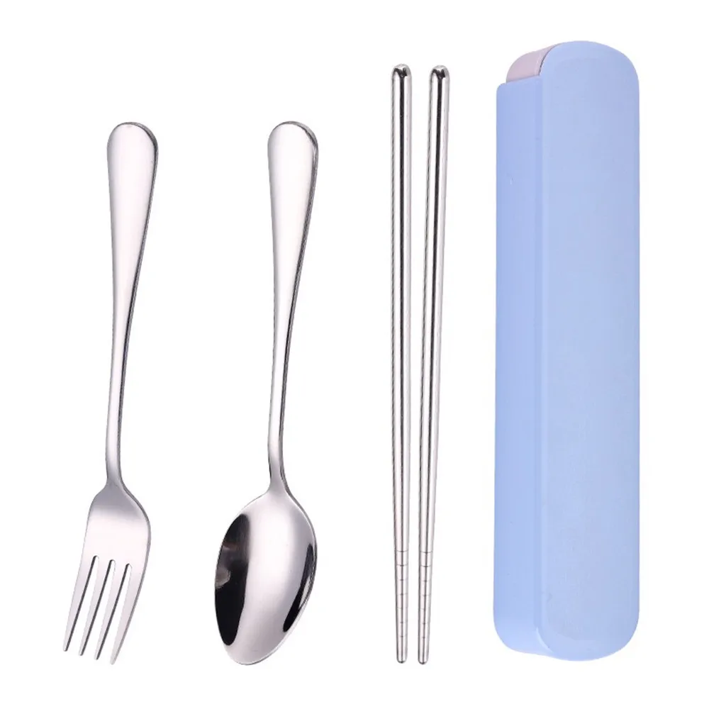 

Portable Travel Tableware Set Stainless Steel Dinnerware With Box Kitchen Fork Spoon Chopstick Dinner Set for Kid School Cutlery
