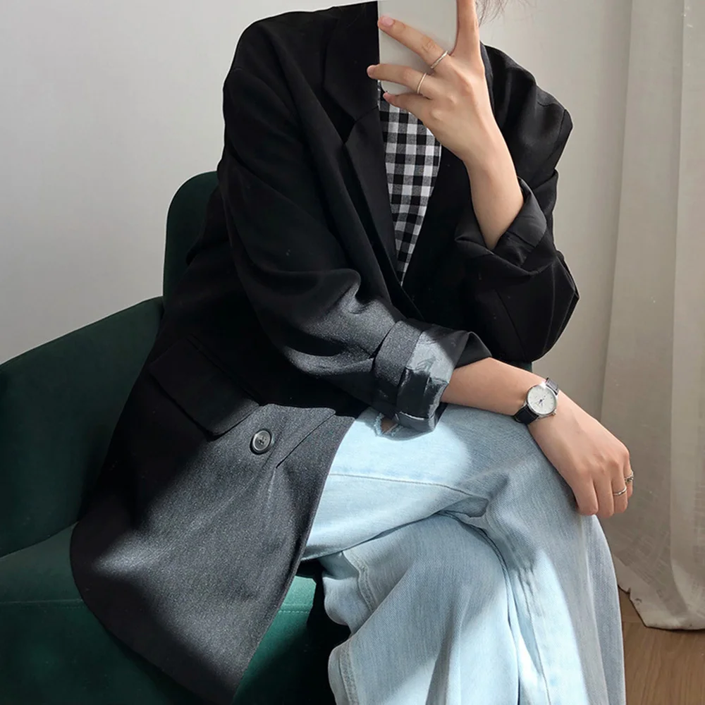 

Ladies Suit 2021 Spring Autumn Fashion Elegant Blazer Women Solid Double-Breasted Loose Women's Jacket 120